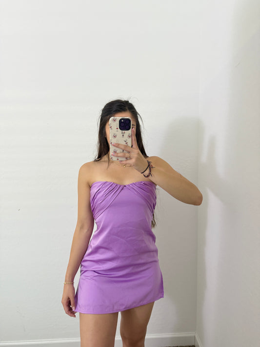 princess polly purple satin strapless dress (size 6)
