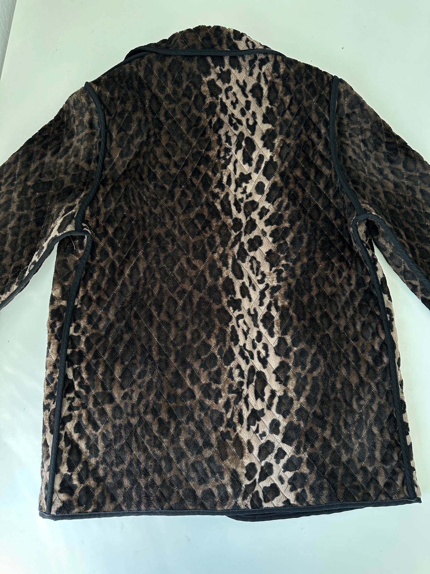 vintage leopard/ black quilted trench coat (size large)