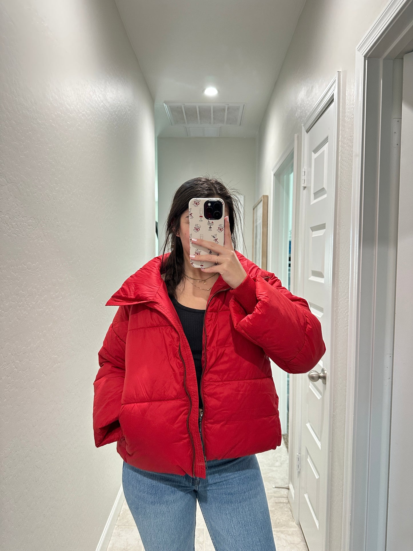 banana republic red cropped puffer jacket (size xs)