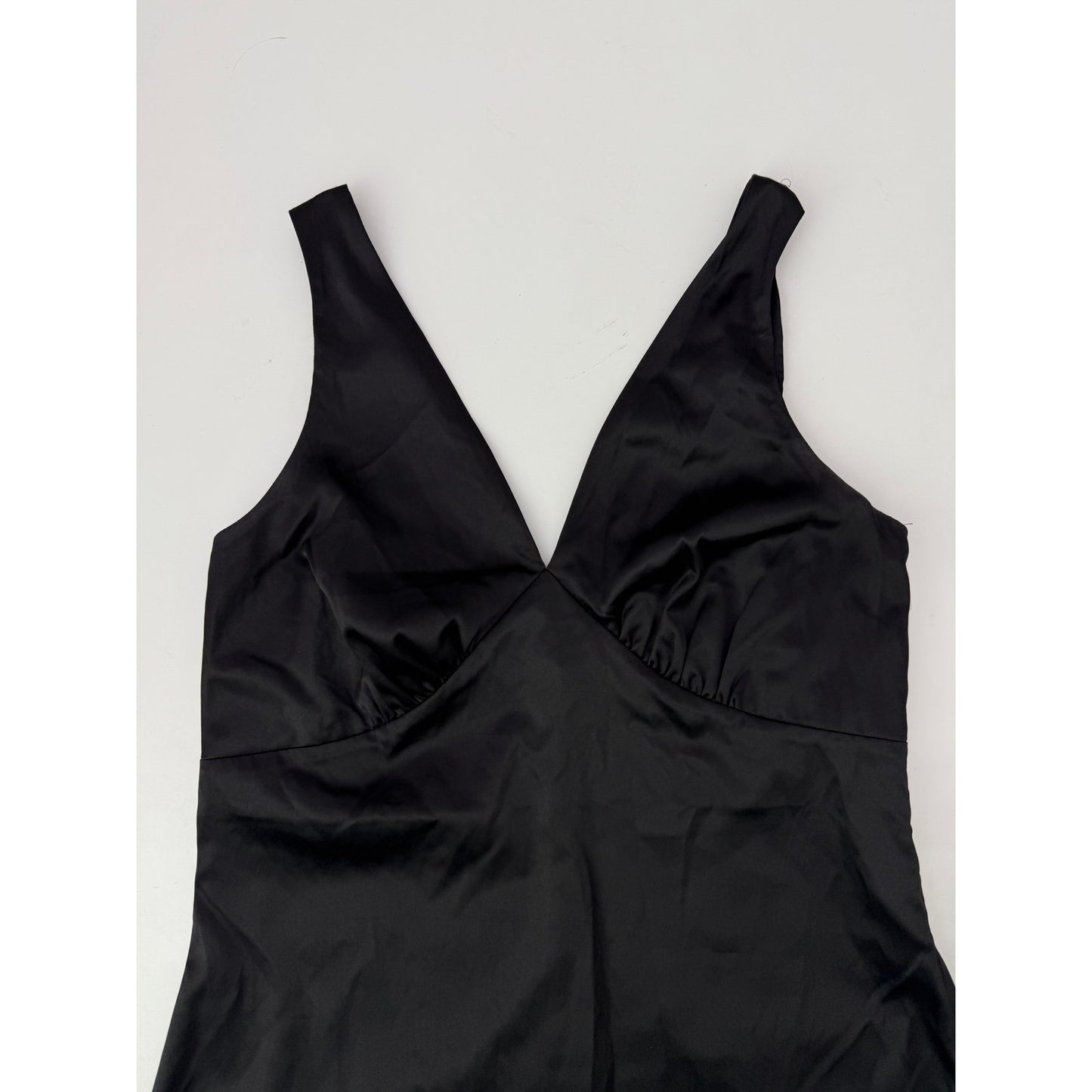Mi Ami Black Satin V-Neck Mini Dress - Size Medium