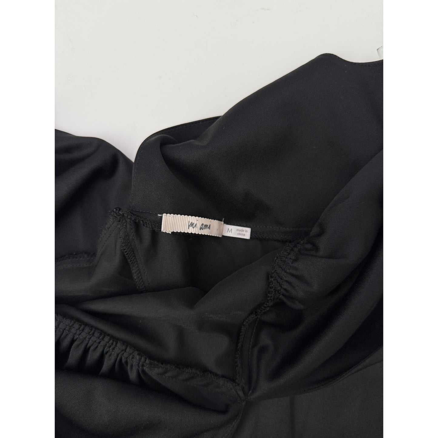 Mi Ami Black Satin V-Neck Mini Dress - Size Medium