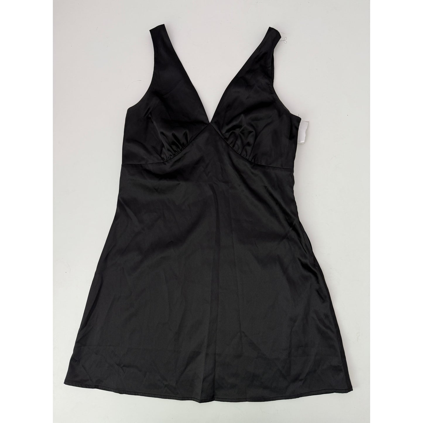 Mi Ami Black Satin V-Neck Mini Dress - Size Medium