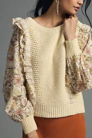 Anthropologie floral sleeve ruffle sweater (size small)